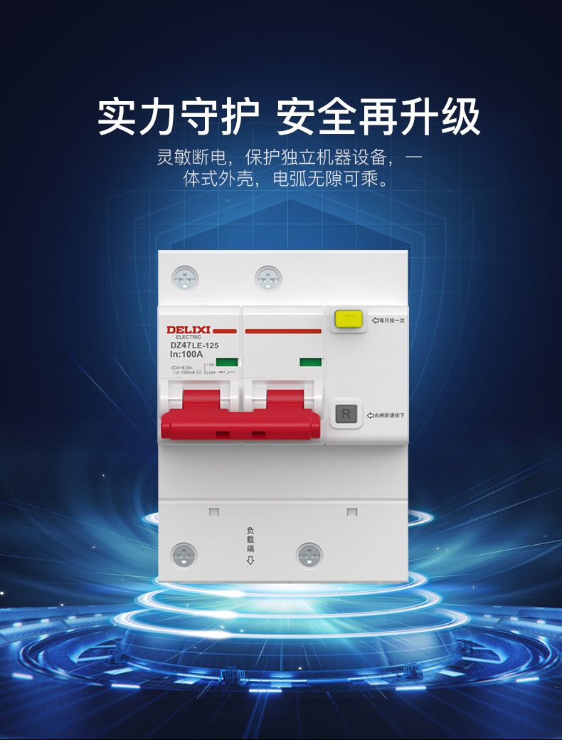 德力西大功率漏電開關(guān)DZ47LE 2P-100A/125A D型漏電斷路器 兩相大功率漏電保護器 2極漏電開關(guān)